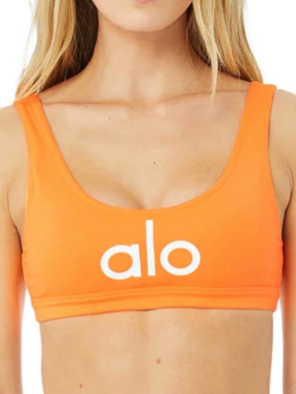 ALO Yoga Cantaloupe Orange Scoop-Neck Logo Sports Bra Size L